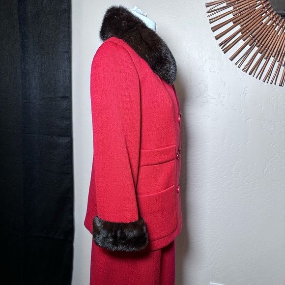 Vintage 1960s Ransohoff’s Wool 2 Pc Coat & Skirt MINK Collar Red Jack Feit Sz 10 - Picture 10 of 13